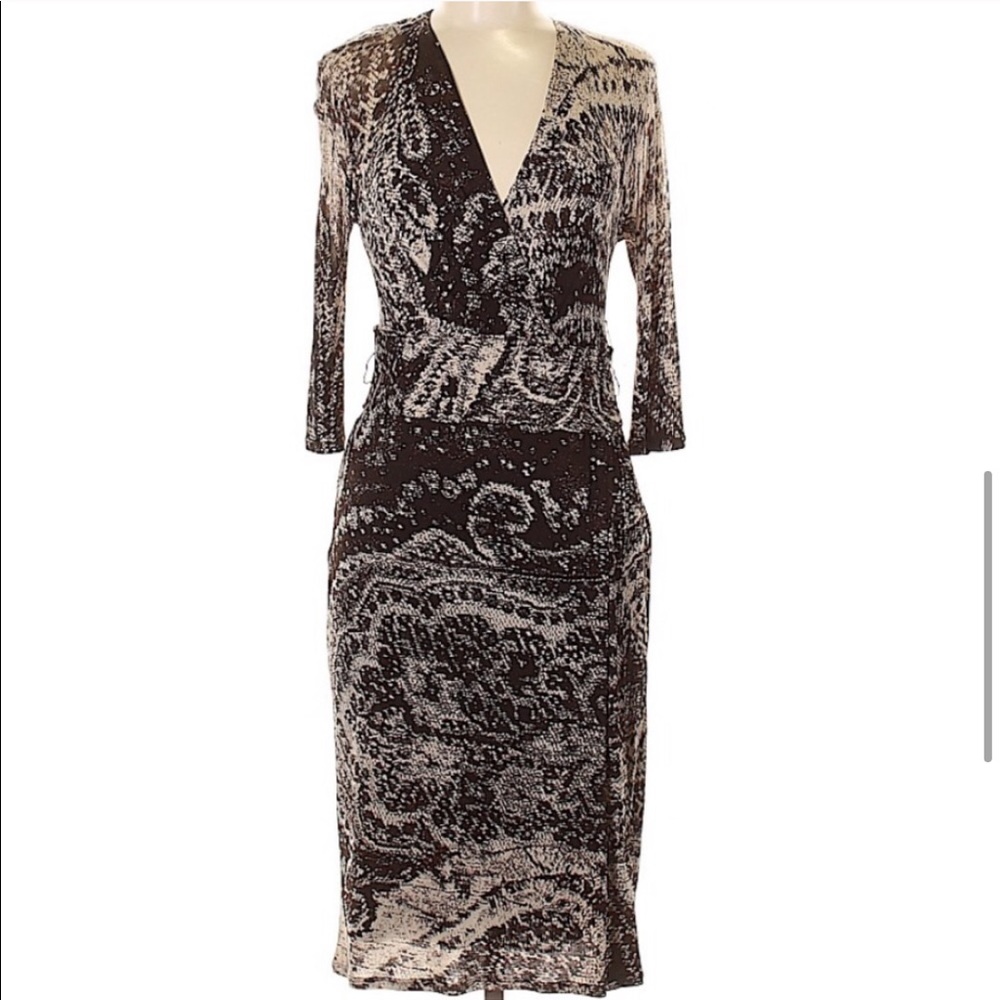 Max Mara faux wrap front lace print jersey dress